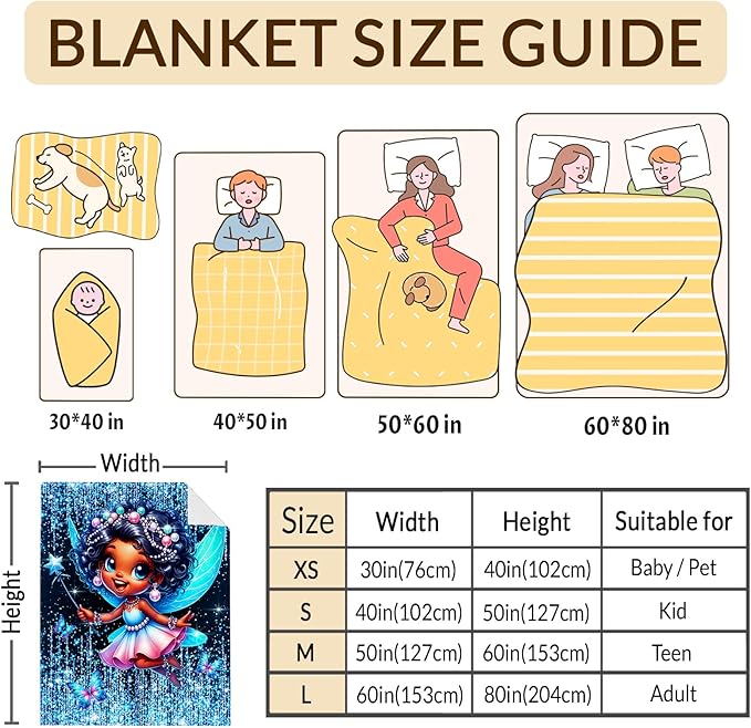 Blanket for Girls, Fairy Throw for Kids Teens Adults 60x80 Inches Soft Warm Lightweight Cute Black Throw Blankets for Sofa Couch Bed Travel Daughter Birthday Gift