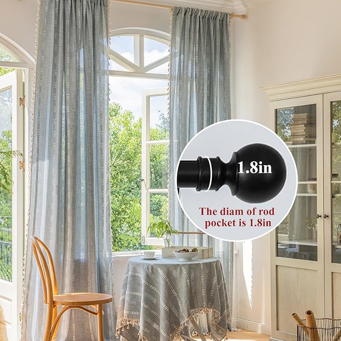 ENJOYBRIDAL Boho Curtains 96 Inch Length 2 Panels Semi Sheer Blue Grey Drapes Embroidered Tassel Rod Pocket Hollow Out Window Curtain Panels Farmhouse Window Treatment for Bedroom Living Room