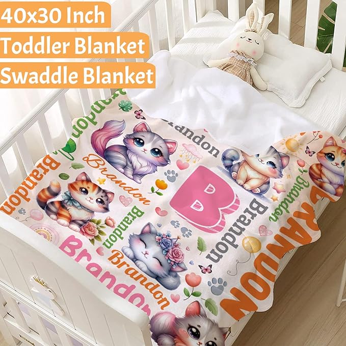 Personalized Custom Cat Preschool Blanket Gifts for Baby Toddler Kids Boys Girls - Customized Cat Super Soft Lightweight Flannel Sheets Decor for Crib Nap Couch - 30"x40" for Baby/Pets