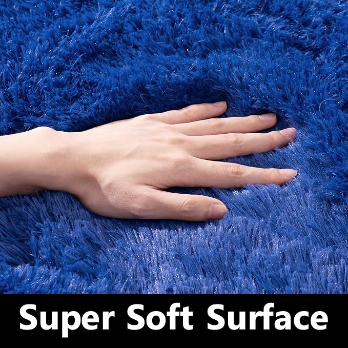 2x6 Fluffy Area Rug - Soft Shag Fuzzy Rug for Bedroom - Non Slip Runner Living Room Girls Rug Home Decor Navy