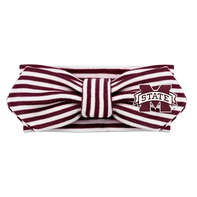 Creative Knitwear Mississippi State Bulldogs Infant Girls Maroon/White Striped Hair Knot Headband Embroidered Logo - Size Newborn - 4T