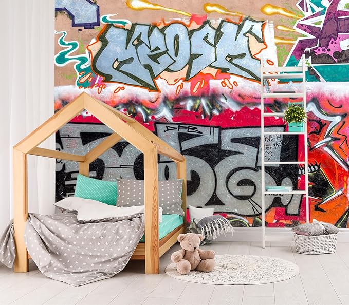 XMPMBM-Graffiti Art backsplash Large Decorative Wallpaper Bedroom Bathroom Nursery Room Wall Mural- W 154" X H 105"（112 Square Foot）