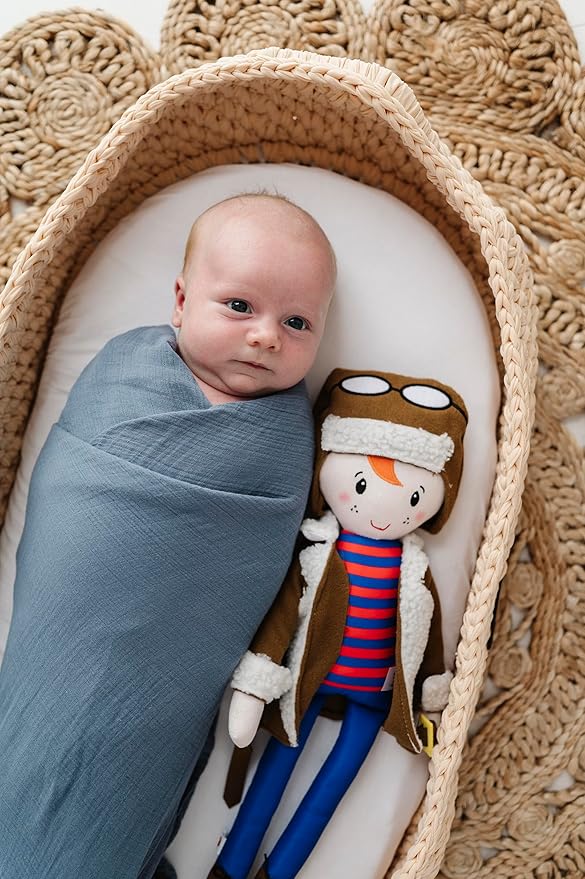 Ely's & Co. Muslin Swaddle Blanket 3-Pack for Baby Boy— 100% Cotton Muslin Extra-Large Swaddle Blankets (47”x 47”) Blue Bluebell