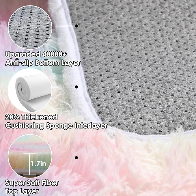 ONASAR Rainbow Area Rugs for Living Room Girls Bedroom, 5x8 Fluffy Rug, Washable Indoor Ultra Soft Plush Shaggy Large Floor Carpets for Nursery Kids Baby Girl Teen Dorm Playroom Home Decor Aesthetic