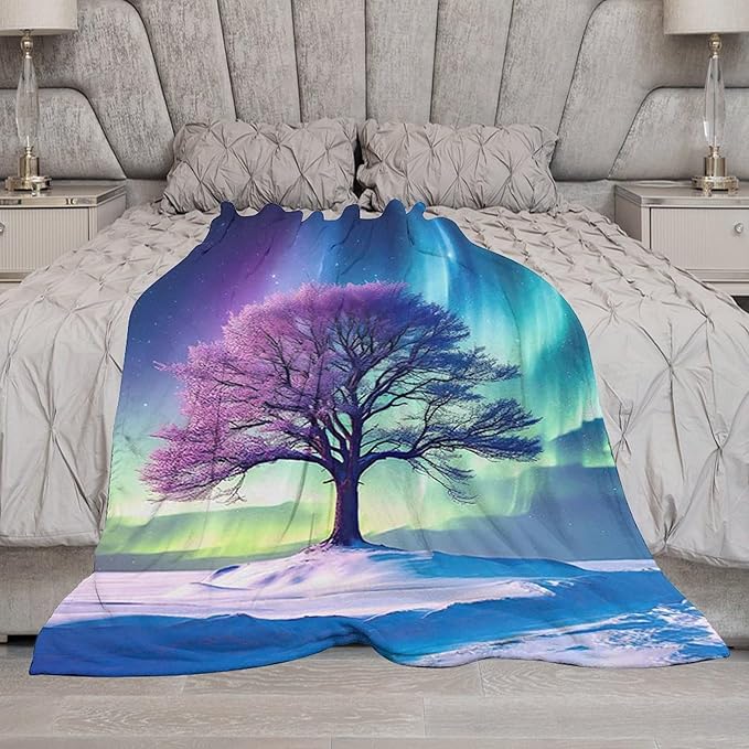 Tree of Life Blanket Arctic Tree Gifts for Girls Boys Woman Kids Aurora Borealis Lover Throw Blankets Soft Blanket Warm Fleece Flannel Plush Blankets for Bed Sofa Couch 50"x60"