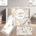 Custom Name Crib Bedding Set, 3 Pcs Personalized Baby Crib Bedding Set, Soft Flower Nursery Crib Sets for Boys Girls, Double Layer Toddler Bedding Set Customized Gifts for Newborn Kids