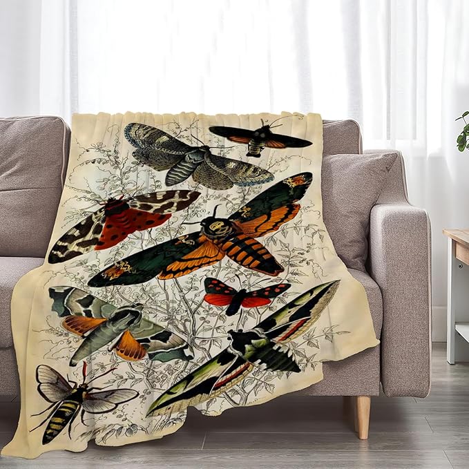 Tijuboni Moth Insect Throw Blanket Moth Gifts for Girls Women Boys Men Kids Adults Soft Flannel Fleece Blanket for Couch Sofa Bed Home Decor 40"x50"
