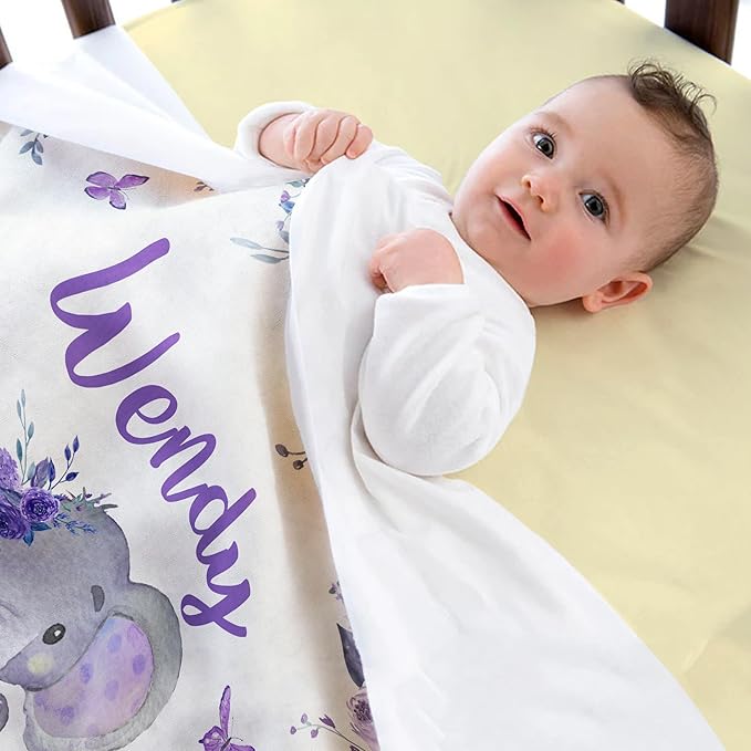 Ship Next Day, Custom Baby Boy Girls Blanket with Name, Personalized Receiving Blankets for Boys Girls, Newborn Swaddle Blankets, Customized Elephant Blanket for Baby Shower Birthday