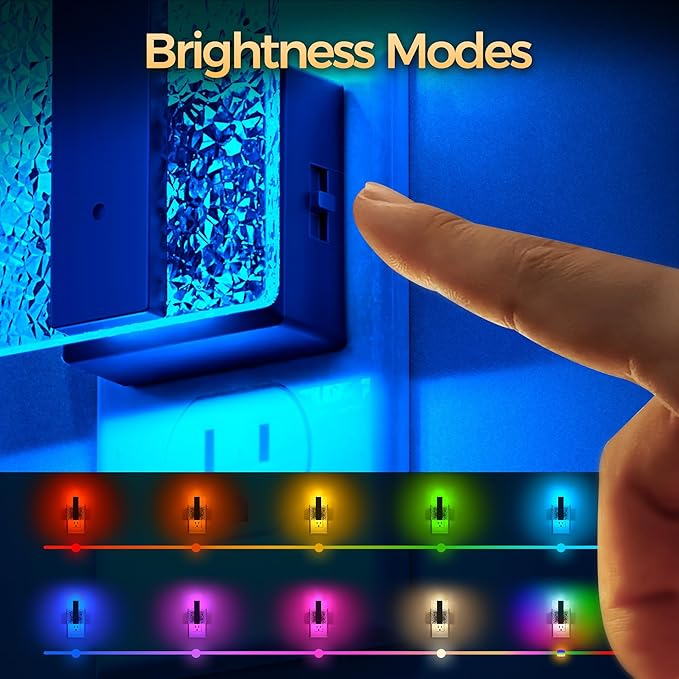 DORESshop LED Night Lights Plug Into Wall [2 Packs], Decorative Night Light with Dusk-to-Dawn Sensor, Color-Changing Nightlights with Slide Button, Night-Lights for Bathroom, Hallway, Christmas Gifts