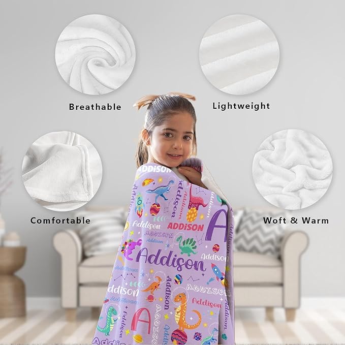 Custom Dinosaur Astronaut Blanket Gifts for Girls Boys Women - Super Soft Cozy Warm Throw Sheet for Couch Bed Sofa Office Decor All Season 90"x120" for Whole Family