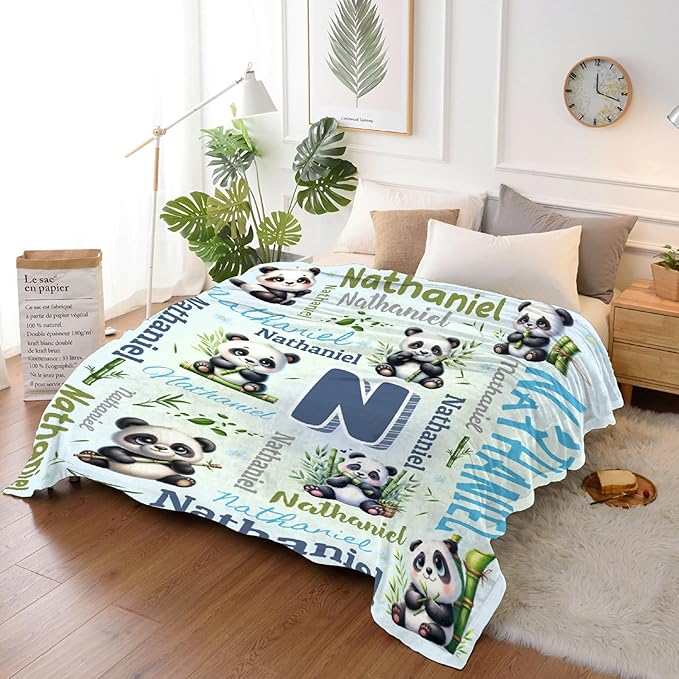 Personalized Custom Panda Preschool Blanket Gifts for Baby Toddler Kids Boys Girls - Customized Panda Super Soft Lightweight Flannel Sheets Decor for Crib Nap Couch - 40"x50" for Kids/Children