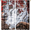 Waterfall Blackout Windows Curtains, Waterfall Red Forest Pattern Nature View Curtains, for Living Room Bedroom 84x84in 2 Panels