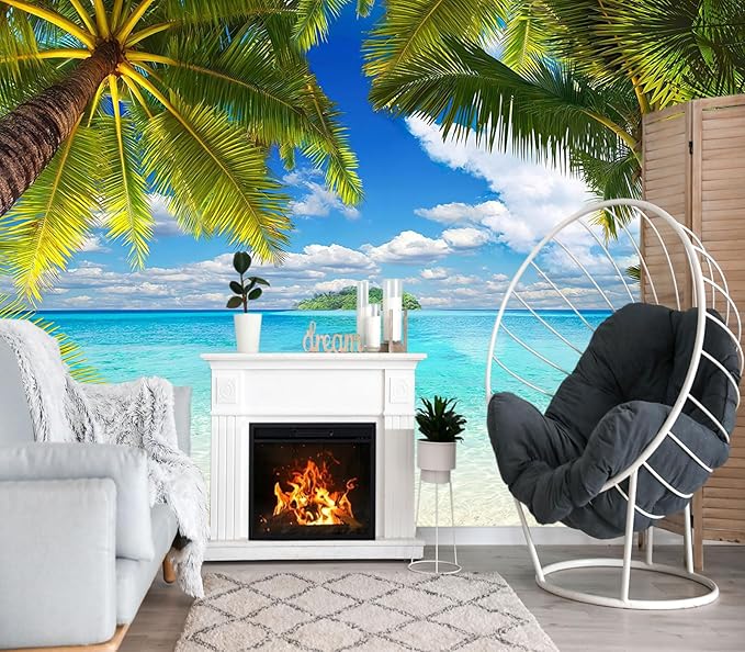 XMPMBM-Beach Palm Tree backsplash Large Decorative Wallpaper Tropical Palm Leaf Bedroom Bathroom Wall Mural- W 154" X H 105"（112 Square Foot）