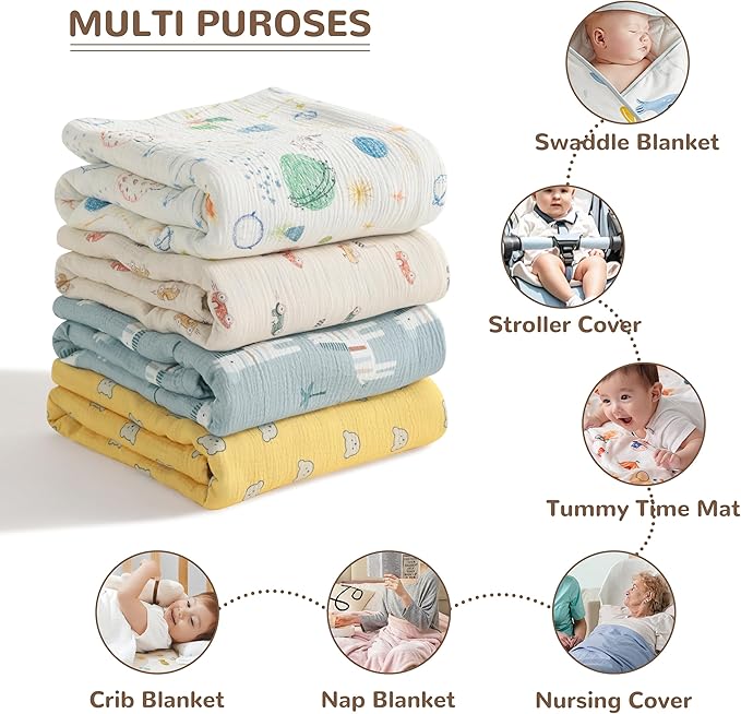 NTBAY 4 Layer Muslin Cotton Toddler Blanket, 30x40 Soft and Breathable Receiving for Newborns and Infants, Perfect for Crib, Stroller, Travel, Lightweight Nursery Blanket, Retro Floral Botanical