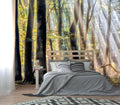XMPMBM-Sunny Forest Woodland Fabric Wallpaper Misty Tree Living Room Bedroom Bathroom Wall Mural-W 154" X H 105"（112 Square Foot）