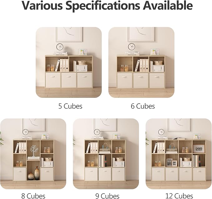 Wooden 6-Cube Storage Organizer with Closed Back Panel, 11.34" Cube Shelf Opening, Bookshelf, Display Shelf for Living Room, Bedroom, Home Office, 35.98" L x 9.45" W x 24.09" H, White Oak