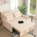 52" Sleeper Sofa with Pull-Out Bed, 3-in-1 Convertible Sofa Bed, Loveseat with Stepless Adjustable Backrest and Side Pocket, for Living Room Dorm Apartment, Linen, Beige
