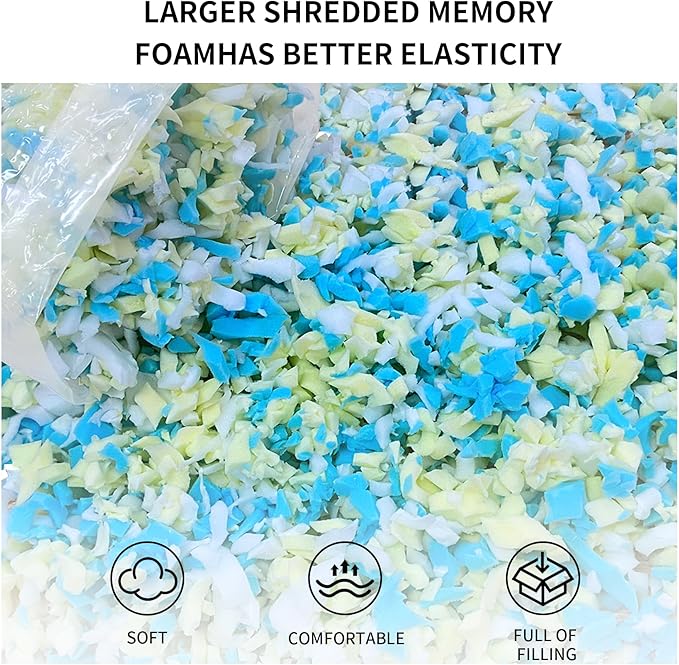40lbs Shredded Memory Foam Bean Bag Filler, Soft and Convenient Bean Bag Filling Pillow Stuffing for Beanbag, Couch, Cushion, Stuffed Animals, Dog Bed, Arts Crafts