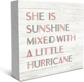 SRADMO She Is Sunshine Mixed with a Little Hurricane Boho Wood Box Sign Desk Decor 8x8, Baby Girls Inspirational Quotes Wooden Block Box Sign Decoration For Girls Room Nursery Playroom Table Decor
