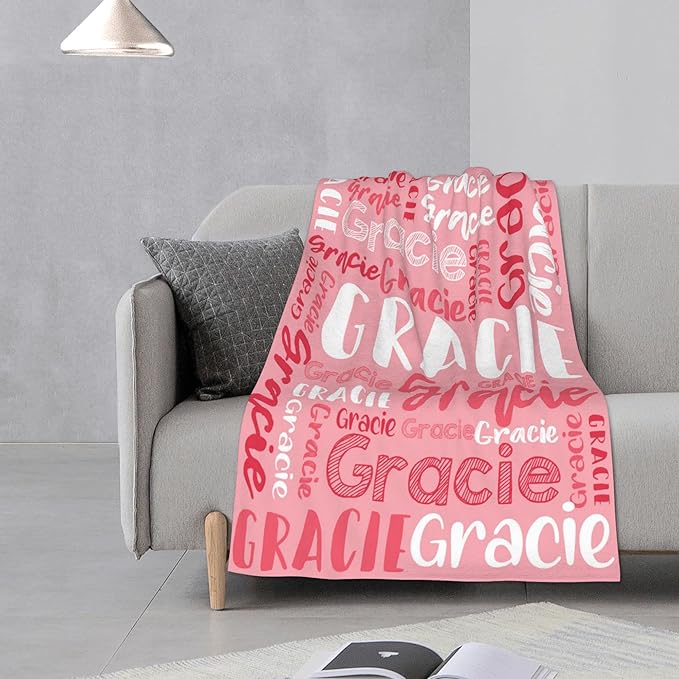 Dr.TOUGH Personalized Blankets with Name Customized Baby Blankets for Girls Boys Adults Monogrammed Blankets and Throws Christmas Birthday Mothers Fathers Valentines Day Gift (Light Pink,30''×40'')