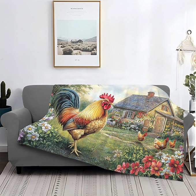 Tijuboni Rooster Chicken Throw Blanket Rooster Gifts for Girls Boys Women Men Kids Adults Soft Flannel Fleece Blanket for Couch Sofa Bed Home Decor 40"x50"