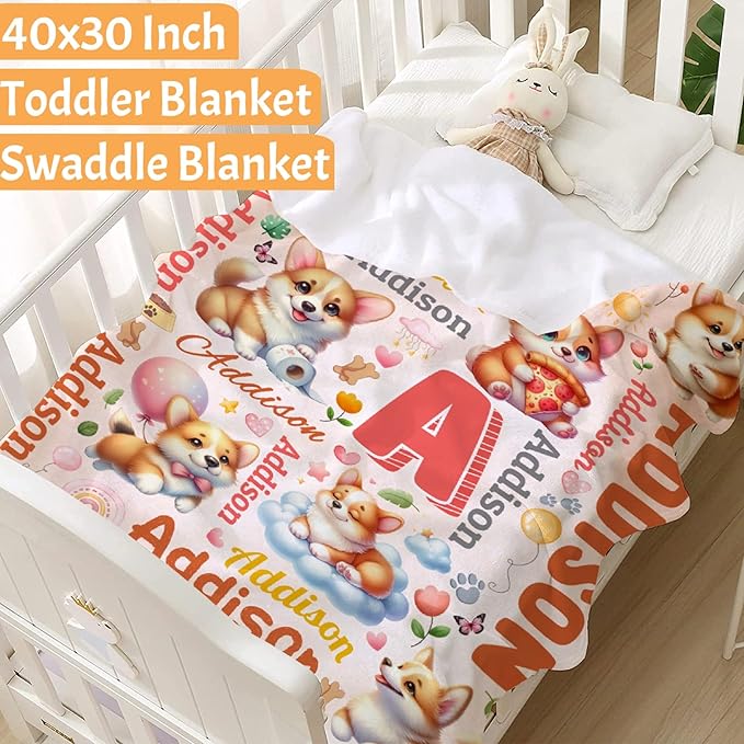 Personalized Custom Corgi Dog Preschool Blanket Gifts for Baby Toddler Kids Boys Girls - Customized Corgi Dog Super Soft Lightweight Flannel Sheets Decor for Crib Nap Couch - 30"x40" for Baby/Pets