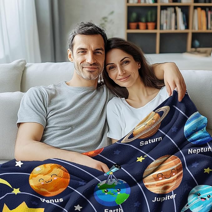 Just A Boy Who Loves Planet Solar System Space Blanket Gifts for Planets Lovers, Cute Planets Blanket Gifts for Christmas, Planet Birthday Gifts for Boys Son Men on Sofa Couch Bed 40"x 50"