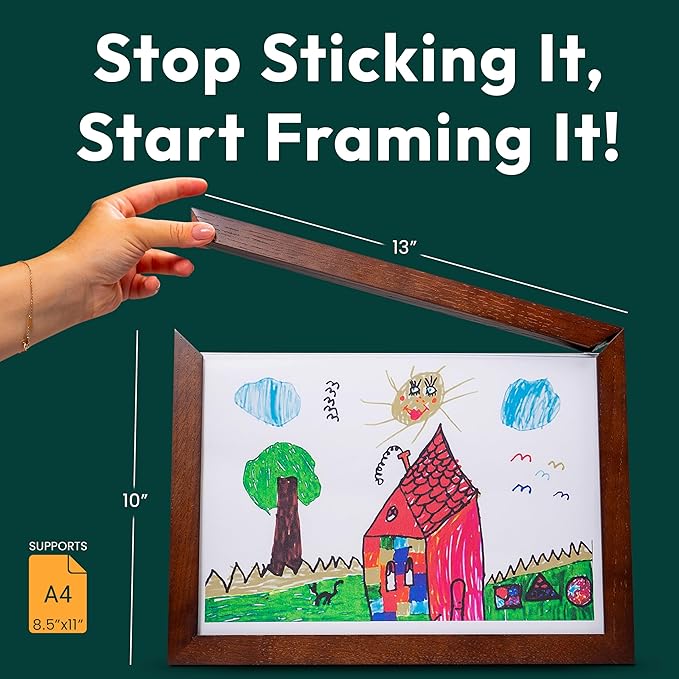 ArtKiddo® Patented Magnetic Kids Artwork Frame with Storage – Changeable Front-Opening Kids Art Frame Holds 250 Drawings – 8.5x11 Children’s Art Display for Wall or Tabletop – Playroom Wall Decor (Brown)