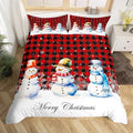 Xmas Snowman Duvet Cover Set Twin Size, Christmas Bedding Set 2pcs for Kids Boys Girls Bedroom Decor, Red Black Plaid Print Comforter Cover with 1 Pillowcase,Snowflake Print Quilt Cover,No Comforter
