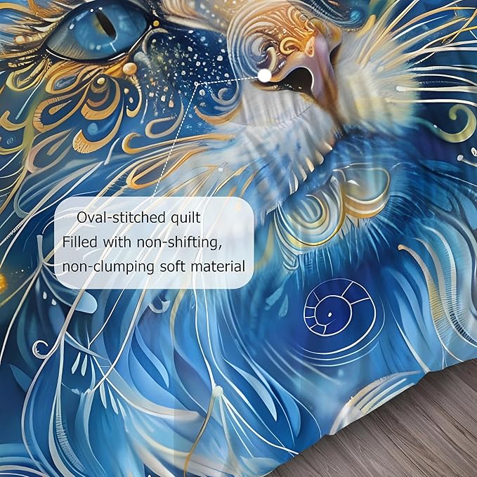 Cat Comforter Set Twin: Blue Exotic Cat Bedding Set for Kids Teens Girls Boys Room Decor Boho Mandala Ethnic Kitten Quilt Bed Sets 1 Comforter & 1 Pillowcase