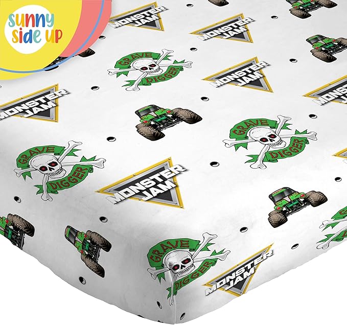Sunny Side Up Monster Jam Grave Digger Toddler Sheet Set - 3 Piece Toddler Bedding Set Includes Pillow Cover - Super Soft Microfiber Sheets