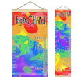 Kids Growth Chart Ruler for Wall Wood Frame Height Measure Chart 13.4x56 in Linen Hanging Height Growth Chart Watercolor Tie Dye Kids Room Decor