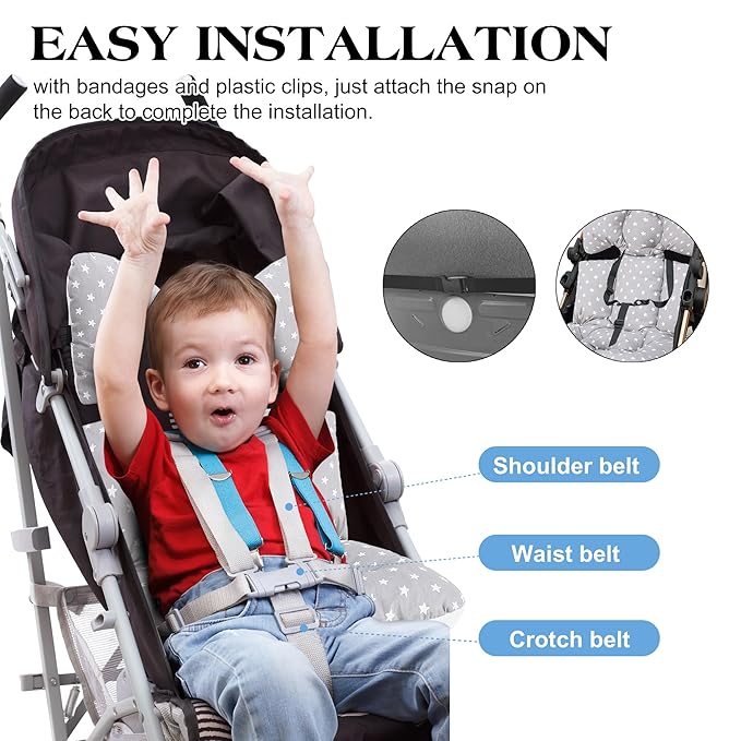 Baby Seat Pad Liner for Stroller–Soft and Breathable，3D Air Mesh Cotton Universal Baby Stroller Cushion(Gray Stars)