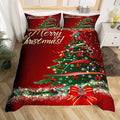 Christmas Tree Duvet Cover Set Full Size Fir Tree Branches and Deer Print Bedding Set 3pcs for Kids Girls New Year Theme Comforter Cover Merry Christmas Red Quilt Cover with 2 Pillowcases,No Comforter