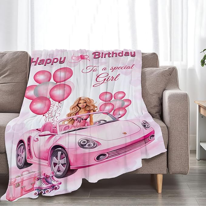 Tijuboni Pink Doll Love Throw Blanket Birthday Gifts for Girls Women Kids Adults Soft Flannel Fleece Blanket for Couch Sofa Bed Home Decor 50"x60"