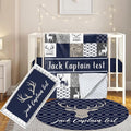 Custom Baby Crib Bedding Set, 3 Pcs Personalized Nursery Bedding Set with Name, Soft Baby Bedding Crib Set with Blanket - Toddler Crib Sets for Girl Boy, Infant Newborn Gift, Blue Woodland Deer