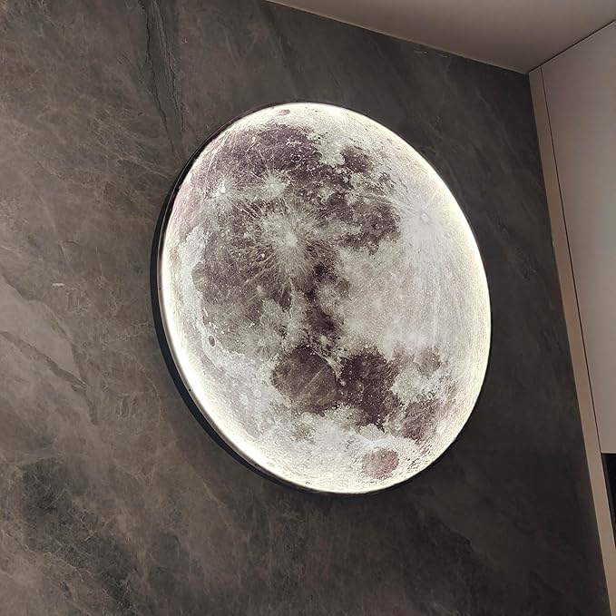 Modern Moon Wall Sconce Lighting, Dimmable Nightlight with Remote Control, Plug in Wall Lamp, Decorative Moon Light for Nursery Bedroom Living Room (11.8 inch)