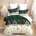 Christmas Duvet Cover Queen Size Green Christmas Tree Bedding Set 3 Pcs Kids Boys Girls Xmas Holiday Cartoon Snowflake Comforter Cover with Zipper Closure (No Comforter)