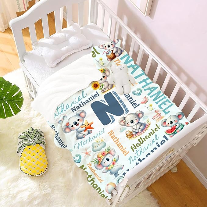 Personalized Custom Koala Preschool Blanket Gifts for Baby Toddler Kids Boys Girls - Customized Koala Super Soft Lightweight Flannel Sheets Decor for Crib Nap Couch - 30"x40" for Baby/Pets