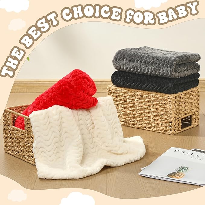 Frienda 4 Pcs Baby Fuzzy Blanket Fluffy Baby Blanket for Boys Girls Soft Warm Infant Newborn Toddler Receiving Nursery Bed Supplies, 32 x 24 Inch(Red Black Color)