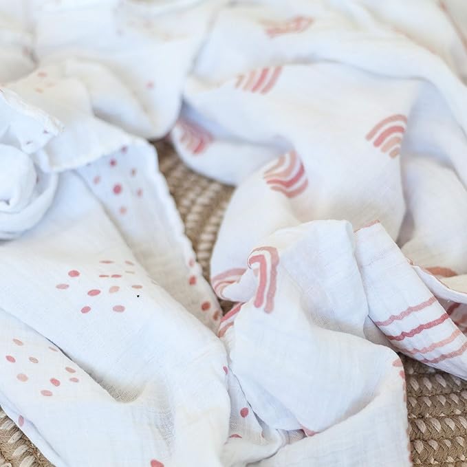 Ely's & Co. Cotton Muslin Swaddle Blanket 2-Pack for Baby Boy or Girl — 100% Cotton Muslin Extra-Large Swaddle Blankets (47” x 47”) Solid Dusty Rose │ Dusty Rose Raindrops