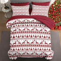 7 Pcs Full Size Christmas Comforter Set with 2 Pillowcases & 2 Shams, Red Winter Funny Reindeer Bedding for Kids and Adults, Pine Tree Snowflake Bed in a Bag with Flat Fitted Sheet
