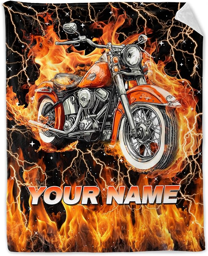 Boys Blanket Gifts Custom Motorcycle Blankets for Kids, Teens - Cozy Furry Flannel Throws for Couch, Sofa & Living Room
