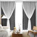 Kinryb Kids Blackout Curtains for Bedroom/Living Room/Classroom, Sheer Overlay 2 Panel Set, Double Layer Curtains with Star Cutout for Kids Room(Each Piece W 70 x L 84 Inches 2 Pcs Grey)