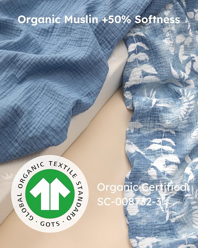 Yoofoss Muslin Crib Sheets for Boys Girls, Organic Baby Crib Sheets for Standard Crib Mattress & Toddler Mattress, Soft, Breathable, Durable 52"x28"