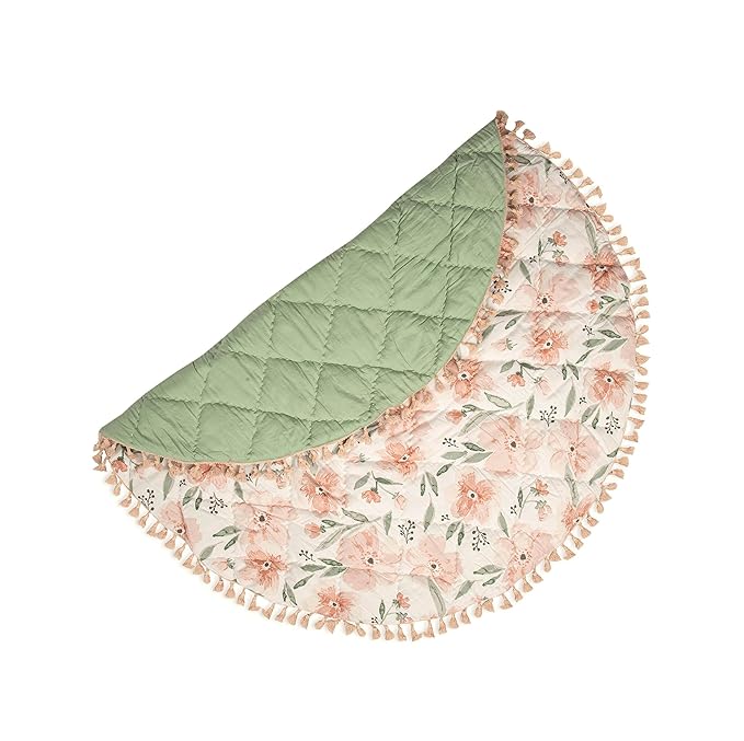 Crane Baby Padded Floor Mat, Pink Floral Nursery Decor, Activity Mat, 40" x 40", Baby Tummy Time, Baby Girl Nursery Essentials