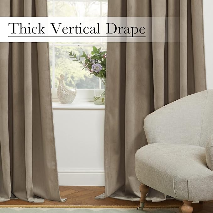StangH Back Tab Camel Beige Velvet Curtains Room Darkening Thermal Insulated Drapes for Doorway/Sliding Door Privacy for Bedroom/Living Room/Closet, W42 x L90, 2 Panels