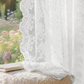 Anmao Vintage Lace Curtains 120 Inches Long 2 Panels Set, Romantic Elegant Light Filtering Semi Sheer Floral Thick Lacy Curtain Drapes for Living Room and Bedroom, Each Panel 55W x 120L, Bright White