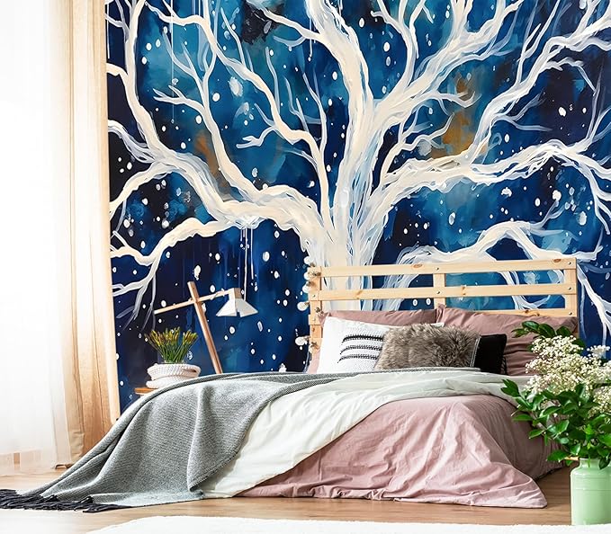 XMPMBM-Graffiti Art backsplash Large Decorative Wallpaper Watercolor Tree Bedroom Bathroom Nursery Room Wall Mural- W 154" X H 105"（112 Square Foot）