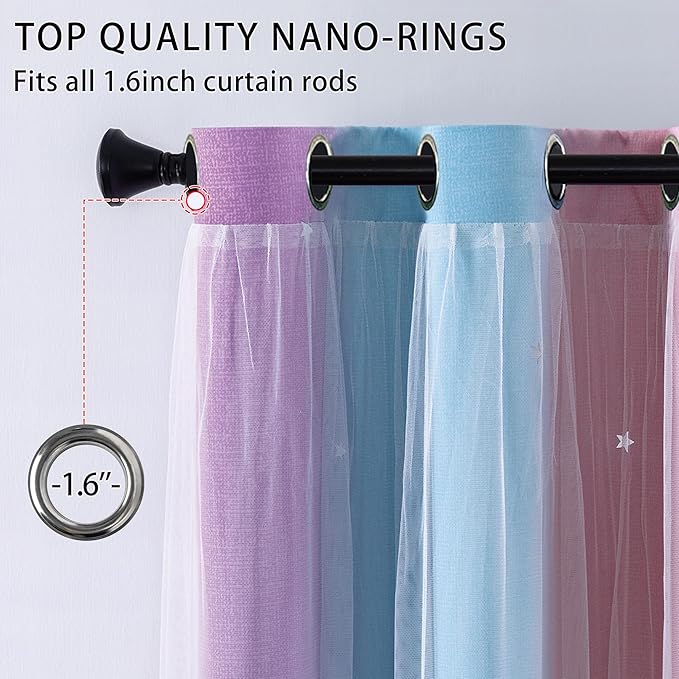 Extra Wide Curtains 84 Inches Long for Girls Bedroom Sliding Glass Door Kids Blackout Curtains for Nursery Room Darkening Rainbow Princess Unicorn Wall Decals 1 Panel 70 Inch Wide Pink Purple 70Wx84L